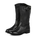 SaintG Women Black Leather Handcrafted Calf Length Buckle Decorative Boots