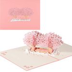 3D Greeting Card Pop Up Gift Card Romantic Sakura Folding Card for Romance Valentine's Day, Wedding, Anniversary, Birthday, Christmas, Mother's Day, Graduation, Birthday with Envelope