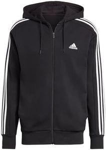 adidas Uomo Essentials French Terry 3-Stripes Full-Zip Hoodie, Black/White, L