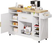 YITAHOME 50 Inch Large Kitchen Island with Power Outlet & Wine Storage, Portable Rolling Islands Cabinet on Wheels Farmhouse w Thick Table Top Drawer Glass Holder Spice Rack, White & Oak