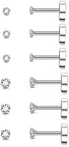Fansilver 20G Hypoallergenic Flat Back Earrings for Women Men Silver 14K Gold Stainless Steel Stud Earrings Brithstone Cubic Zirconia Studs Surgical Steel Cartilage Earrings for Sensitive Ears, Metal