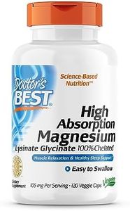 Doctor's Best High Absorption Magnesium Lysinate Glycinate, Easy to Swallow, Supplement for Sleep, Stress & Anxiety Relief, Leg Cramps, Headaches, Energy, Muscle Relaxation 120 Ct