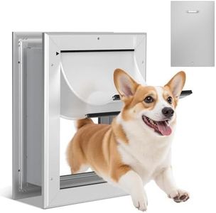 Ownpet Extreme Weather Energy Efficient Aluminum Pet Door with Sliding Lock Panel, Lockable Dog Door for Wall Up to 18.5cm Thichness, Double Flaps Insulation, Medium, Silver