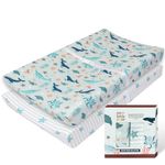 My Little Zone 100% Cotton Changing Pad Cover for Baby Boys and Girls, Nautical - Breathable Bassinet, Mini Crib Mattress Fitted Sheets - Ocean Stars, 32"x16" with 8" Deep Pocket, Teal-White, 2 Pack