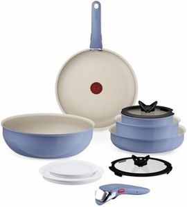 Tefal Ingenio Blue 11-Piece Non-Stick Cookware Set – Induction Frying Pans, Wok, Saucepans with Glass Lids, Detachable Handles, Oven Safe, Stackable, L829SB04