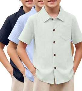 PureChapter 3 Pack Boys Button Down Shirt Short Sleeve Casual Dress Shirts Spring Summer Shirts for Boys Ages 8-12 Blue