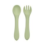 KIDS STATION™ 2pcs Food Grade Silicone, BPA-Free & Microwave Safe Baby Feeding Spoon and Fork, Training Feeding Spoon & Fork Set, (Green)