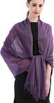 Longwu Cotton Linen Solid Scarf Wrap Shawls for Women Ladies Men(100cmx190cm) Super Large Size-For All Seasons-Great Christmas Presents-Purple