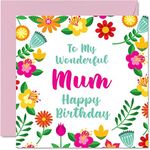 Fun Birthday Cards for Mum - Wonderful Female - Cute Happy Birthday Card for Mum from Daughter Son, Mother Special Birthday Gifts, 145mm x 145mm Floral Greeting Cards for Mama Mom Mam Mammy