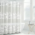 Long Shower Curtain - Flower Semi-Semi-Transarent Thin Shower Curtain Liner, PEVA Waterproof Bathroom Curtains Shower with 12 Hooks, 180 x 180 cm