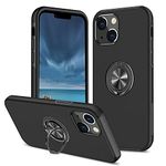 EYZUTAK Case for iPhone 15, 360 Degree Rotation Magnetic Metal Finger Ring Holder Magnet Car Holder Inner Silicone with Camera Protection Glossy Anti-drop Hard Cover - Black