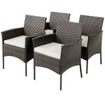Tangkula Patio Dining Chairs Set of 4, Patiojoy Outdoor PE Wicker Chairs with Removable Cushions, Outdoor Rattan Armchairs for Garden, Backyard, Poolside, Balcony, Brown + Off White