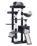 Hey-brother Cat Tree for Indoor Cats, 62.6" Cat Tower with Scratching Post, Cat Condo with Two Large Platforms, Hammock, Big Scratcher, Smoky Gray MPJ029G