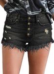 luvamia Women's Button Fly Denim Shorts Frayed Raw Hem Ripped Denim Jean Shorts, C1 Soft Blue Denim Shorts Size S