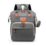 Lazy Laces MADRECITA Baby Changing Backpack Bag With Changing Station | High Capacity | Waterproof | Built-in USB Port | Wet Pocket Travel | Foldable Baby Bed | Oxford Fabric (Grey)