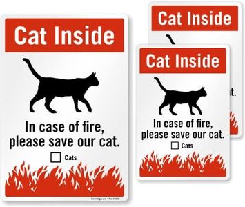 SmartSign (Pack of 3) “Cat Inside - in Case of Fire Please Save Our Cat” Pet Rescue Label Set, One 3.75“x5.5“ & Two 2.75“x4“ - Engineer Grade Reflective Decals, Red, Black and White, Made in USA