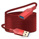 USB 3.0 Extension Cable, 15FT High Speed Extension Cable USB A Male to Female Extension Cord Golden Plated Durable Braided for Playstation, Xbox, USB Flash Drive, Card Reader, Hard Drive,Keyboard, Printer, Scanner and More (1Pack 15FT, Red)