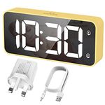 HERMIC Alarm Clock Bedside Clock Large Digital Led Display, Full-Range Brightness Dimmer, Adjustable Alarm Volume, Snooze, Dual Alarm, 12/24H, Easy to Use Mains Powered Yellow