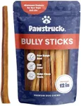 Pawstruck All-Natural 12" Bully Sticks for Dogs - Best Long Lasting, Rawhide Free, Low Odor & Grain Free Dental Chew Treat - Healthy Single Ingredient 100% Real Beef - 1 lb. Bag