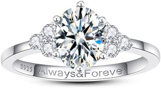BONLAVIEGEM 1.5ct 6x8mm Oval-Cut Engagement Ring for Women Engrave Always & Forever 925 Sterling Silver Rhodium Plated Cubic Zirconia Engagement Ring Promise Ring for Her Size 8, Cubic Zirconia