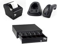 EOM-POS Heavy Duty Cash Register Drawer + Thermal Receipt Printer (80mm) + Barcode Scanner (Cordless) [Black] NOT for Square