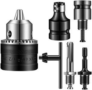 Lothee 6 Pcs 1/2-20UNF Mount 1.5-13 mm Capacity Drill Chuck Set with Converter Impact Driver Bits Chuck Drill Wrench 1/2 Inch Shank 1/4 Inch Hex Shank 1/2 Inch Socket Square Female Adapter