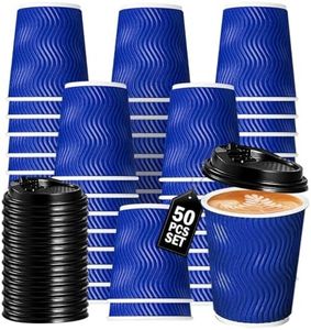 Vivva 50 Pack 8 oz Ripple Wall Paper Cups, Disposable Coffee Cups with Lids, to Go Paper Coffee Cups for Hot/Cold Beverages, Tea, Hot Chocolate, Juice. Ideal for Home, Restaurant, Store and Cafe