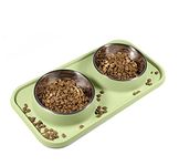 L.D.Dog Cat Food Bowls, Cat Bowls Non-Skid and Non-Spill Silicone Pads with PP Stand, Removable Stainless Steel Food and Water Dishes for Cats, Small Size Dogs