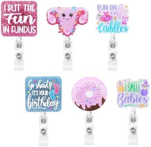 Xylolfsty 6 Pcs Funny Labor and Delivery Nurse Badge Reels NICU Obstetrics Nurse Acrylic Retractable Badge Holder with Alligator Clip Cute Glitter ID Badge Reel Gifts for RN Students Teacher Doctors