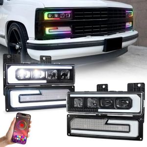 MOVOTOR LED Headlight Assembly with Multiple Color Halo for 88-98 Chevy GMC