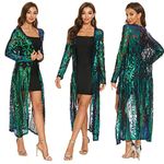 Women's Sequin Cardigan Summer Cover Up Dress Glitter Sparkle Open Front Coat Dresses Duster for Evening Prom, Green, XL
