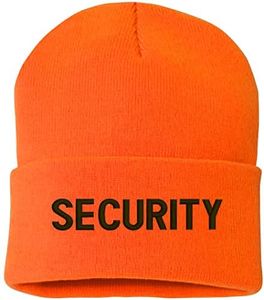 Army Universe Security Embroidered Beanie Warm Winter Watch Cap Security Guard Officer Uniform Outdoors Hat, Safety Orange With Black, One Size