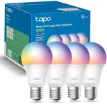 Tapo TP-Link Smart Light Bulbs, 16M Colors RGBW, Dimmable, Compatible with Alexa and Google Home, A19, 60W Equivalent, 800LM CRI>90, 2.4GHz WiFi only, No Hub Required, L530E(4-Pack)