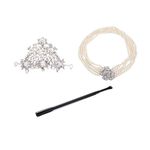 Hudiefly 3 Piece Costume Jewelry and Accessory set of Holly Golightly Tiara, 5 strand Necklace, Long Black Custom Holder Inspired by Audrey Hepburn Costume, Large