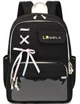 Lanola Teen Girl School Backpack Casual Daypack Bookbag Elementary College Travel Backpack with Cute Ribbon for Girls, Black
