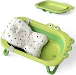 Hibtn Foldable Baby Crocodile Bathtub,Collapsible Toddler Bath Tubs with Baths Support Cushion Pad Seat Mat,Anti-Slip Travel Portable Infant Tubs Soft Bathing for 0-3 Years