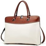 CLUCI leather laptop bag, Briefcase for Women Oil Wax 15.6 Inch Vintage Business Slim Ladies Shoulder Bag Beige with Brown