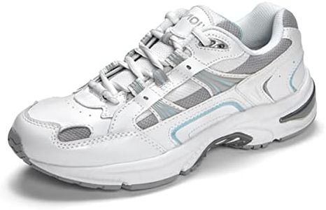 Vionic Women's Walker Classic Walking Shoes with Concealed Orthotic Arch Support White and Blue Leather 8.5 Wide US