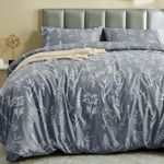 MUXHOMO Duvet Cover King Size, Reversible Floral Grey Duvet Cover Set with Zipper Closure, 3 Pieces Botanical Patterns Soft Microfiber Bedding Set with 4 Ties (90"x104", 2 Pillow Cases)