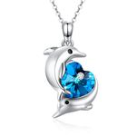 AOVEAO Dolphin Necklace S925 Sterling Silver Crystal Dolphin Pendant Necklace Hawaii Blue Ocean Necklace,Heart Crystal Dolphin Jewelry for Women Girls Dolphin Lovers, Sterling Silver, crystal