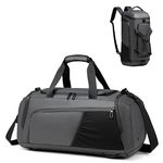 Gym Sports Bag for Men,40L Waterproof Gym Duffle Bag with Shoes Compartment and Wet Pocket,Travel Duffel Bag with Shoulder Strap and Backpack Function (Grey)