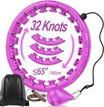 APzek Weighted Exercise Hoop Plus Size 32 Detachable Knots, No Falling Smart Huula Hoop for Adults & Beginners, 2 in 1 Abdomen Fitness Massage with Auto Spinning Ball - Purple