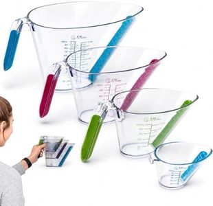 KPKitchen 4-Piece Angled Liquid Measuring Cups Plastic Set - BPA-Free Mini Oz, 1, 2 and 4 Plastic Measuring Cup Sizes - Measuring Cups For Liquids with ML & Cups Measures - Small & Large Measure Cup