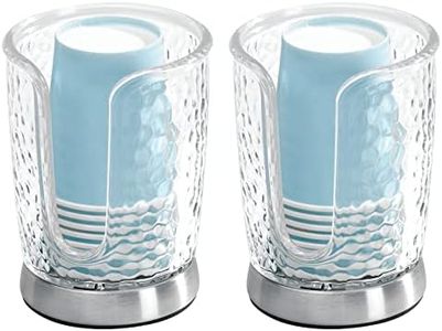 mDesign Plastic/Steel Compact Small Disposable Paper Cup Dispenser Storage Holder for Rinsing Cups on Bathroom Vanity Countertops - Rain Collection - 2 Pack - Clear/Brushed Chrome