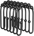 AmazerBath Shower Curtain Hooks, Black Shower Curtain Hooks Rust Proof Non-Slip Double Hook Shower Curtain Hooks for Shower Curtain, Sturdy Shower Curtain Rings Metal Shower Hooks Ring Bathroom 12Pcs