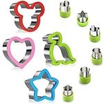 Stainless Steel Sandwich Cutters Set for Kids, 4 Pieces Bread Cutters Mickey Mouse, Dinosaur, Star, Heart Shape and 6 Pieces Vegetable Fruit Cutter Crust Cutter for Bento Lunch or Kids’ Party Supplies