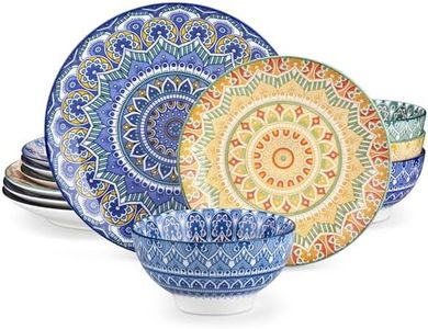 vancasso Mandala Dinnerware Sets 12 Pieces Porcelain Dinner Set for 4 Boho Plates and Bowls Dish Set