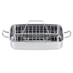 Lagostina Ambiente, Stainless steel Roasting Pan with Rack 15.3" x 11" x 3", Stainless Steel, Removable Rack, Large capacity, Oven safe 400°F