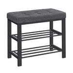 SONGMICS Bench, 3-Tier Shoe Rack for Entryway, Storage Organiser with Foam Padded Seat, Linen, Metal Frame, for Living Room, Hallway, 31 x 60 x 49 cm, Dark Grey and Black LBS576B01