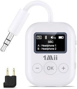 1Mii Bluetooth 5.3 Transmitter w/Screen for TV to 2 Headphones, aptX AD/LL/HD Hi-Fi Audio, 25H Playtime, 3.5mm AUX Bluetooth Adapter for TV, PC, CD Player, MP3, Gym, Projector - Transmitter Only